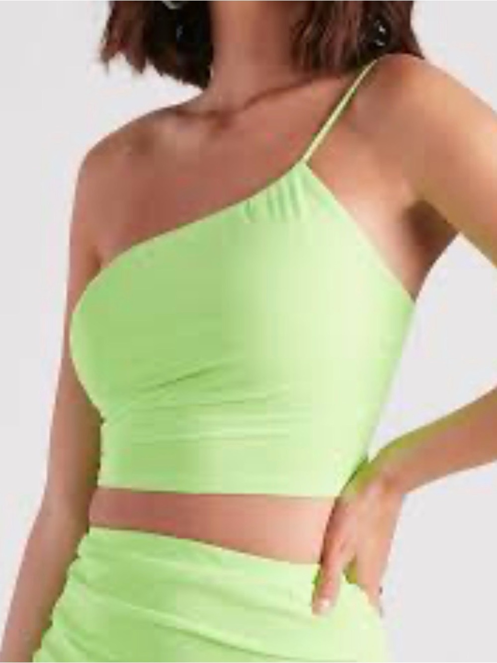 Windsor one shoulder asymmetrical top in
Neon lime Green